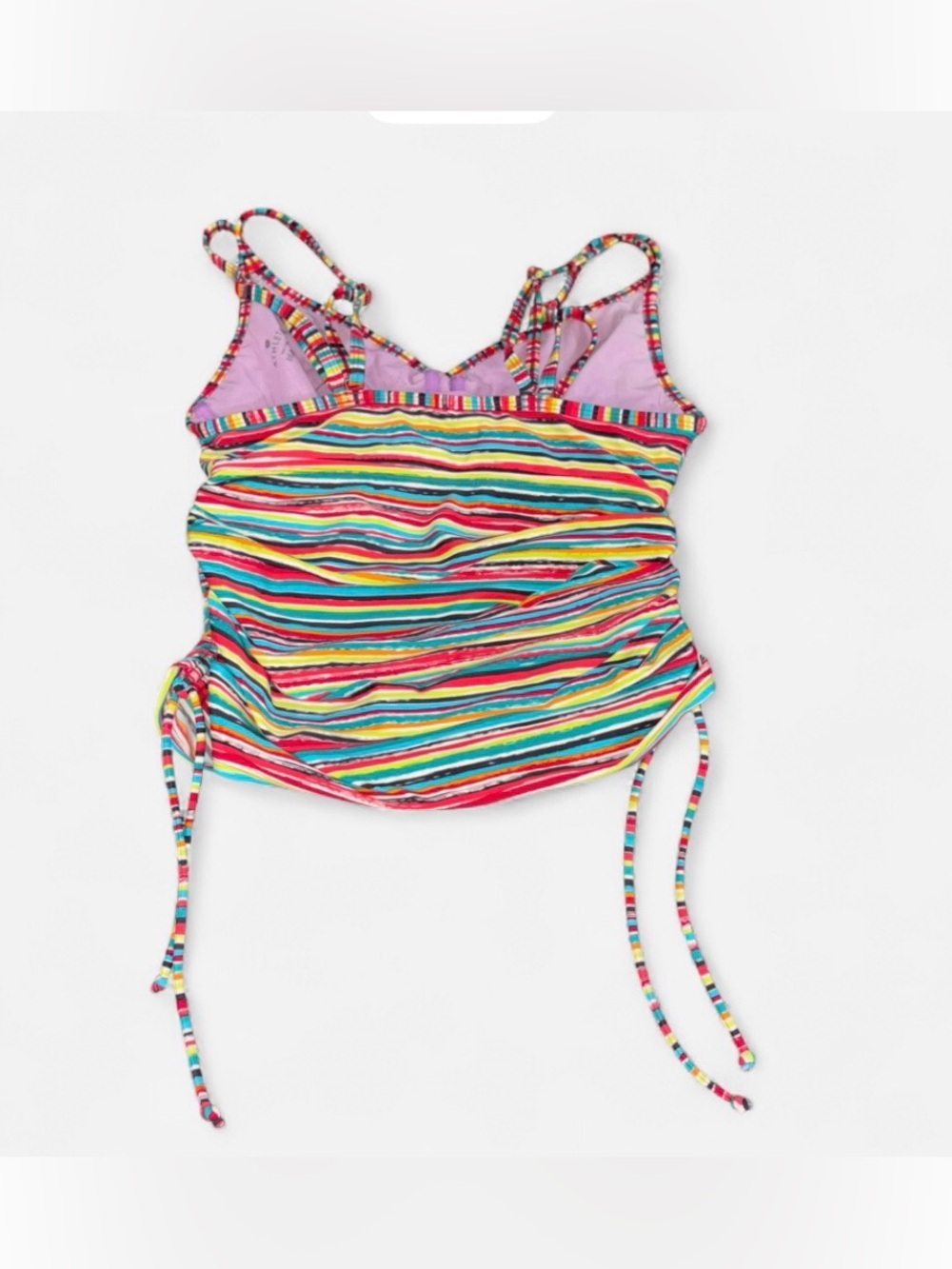 Athleta Colorful Striped Tankini Swim Top Side Tie Ruched Resort 36DD - Picture 2 of 6
